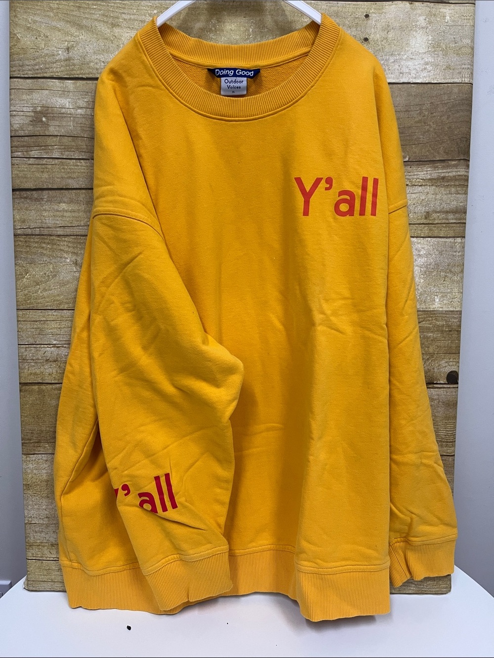 Outdoor Voices Yellow Crewneck with Red "Y'all" Graphic size XL